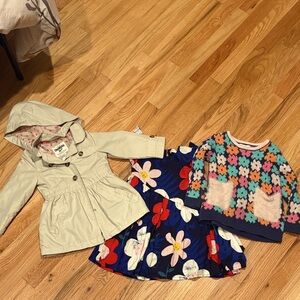 Toddler size 2 trio of jacket, brand new dress, sweater.